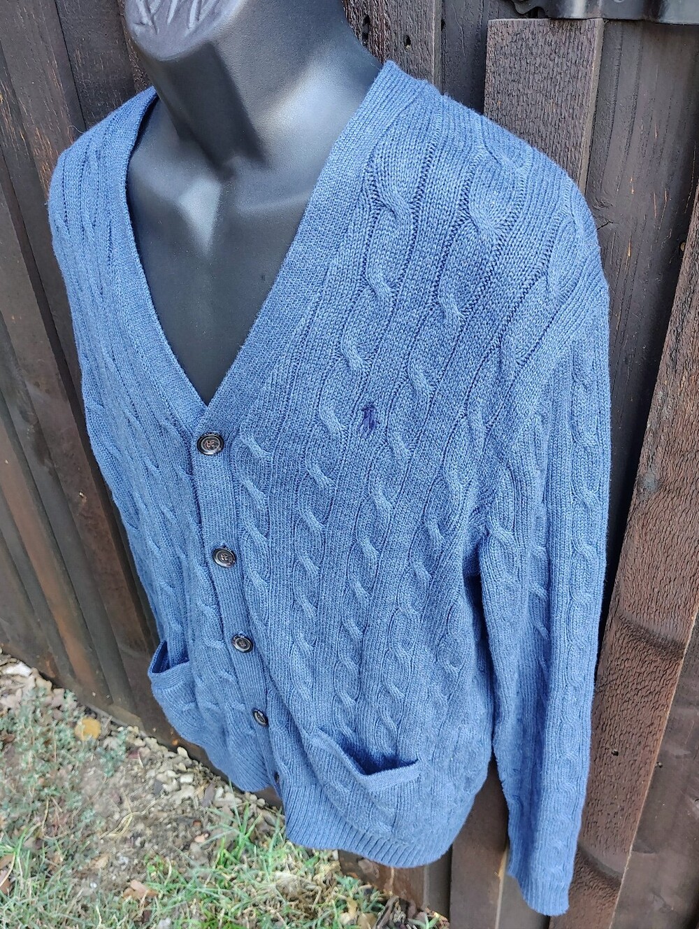 Ralph Lauren Indigo Cable Knit V-Neck Button Cardigan